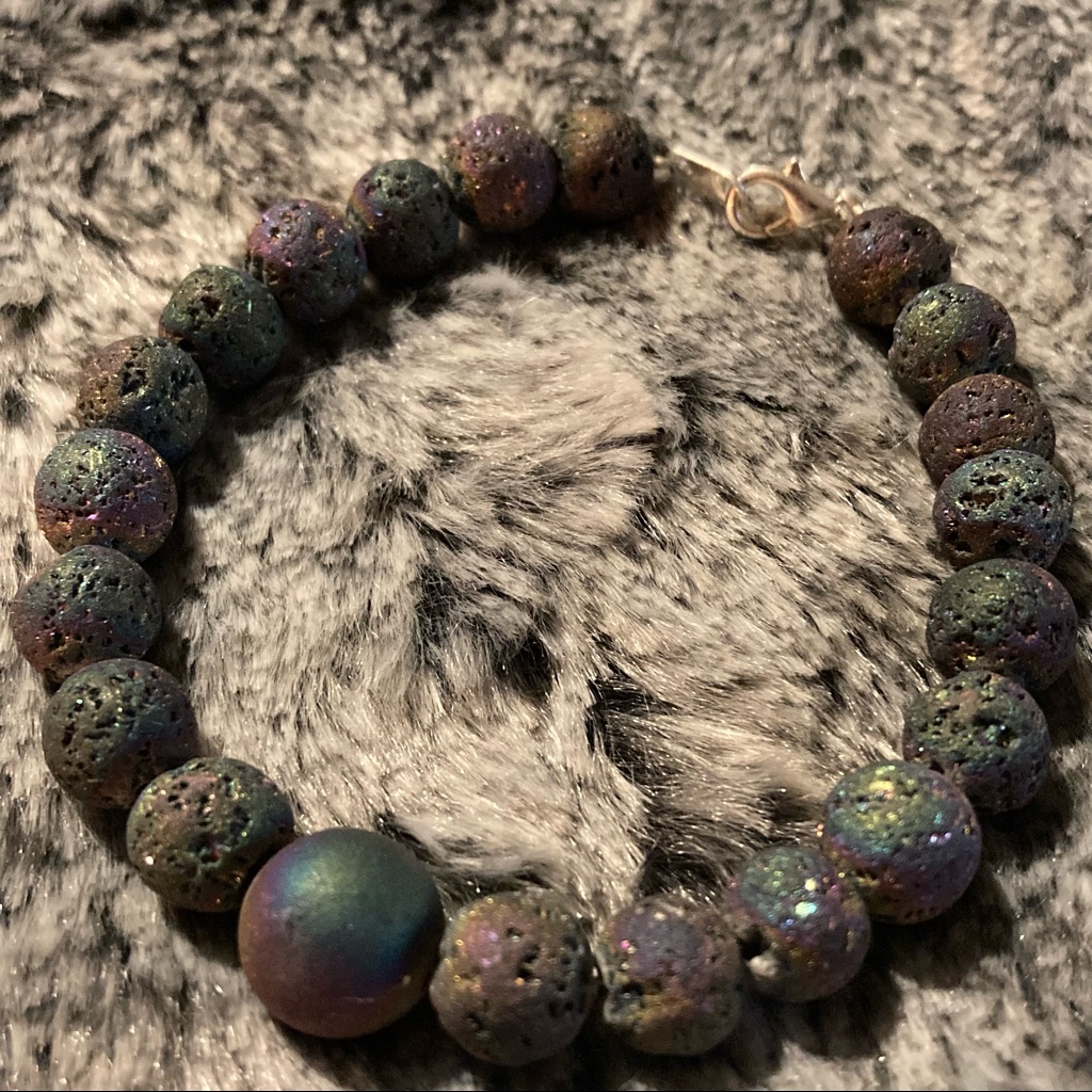 New Rainbow Titanium-Coated Lava Rock Bracelet With Silver-Plated Hardware